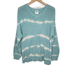 NWOT Like Love Light Teal and Cream Tie Dye V Neck Slouchy Sweater Size M